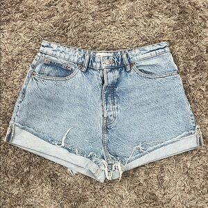 Zara Light Wash Rolled Hem Distressed Denim Shorts